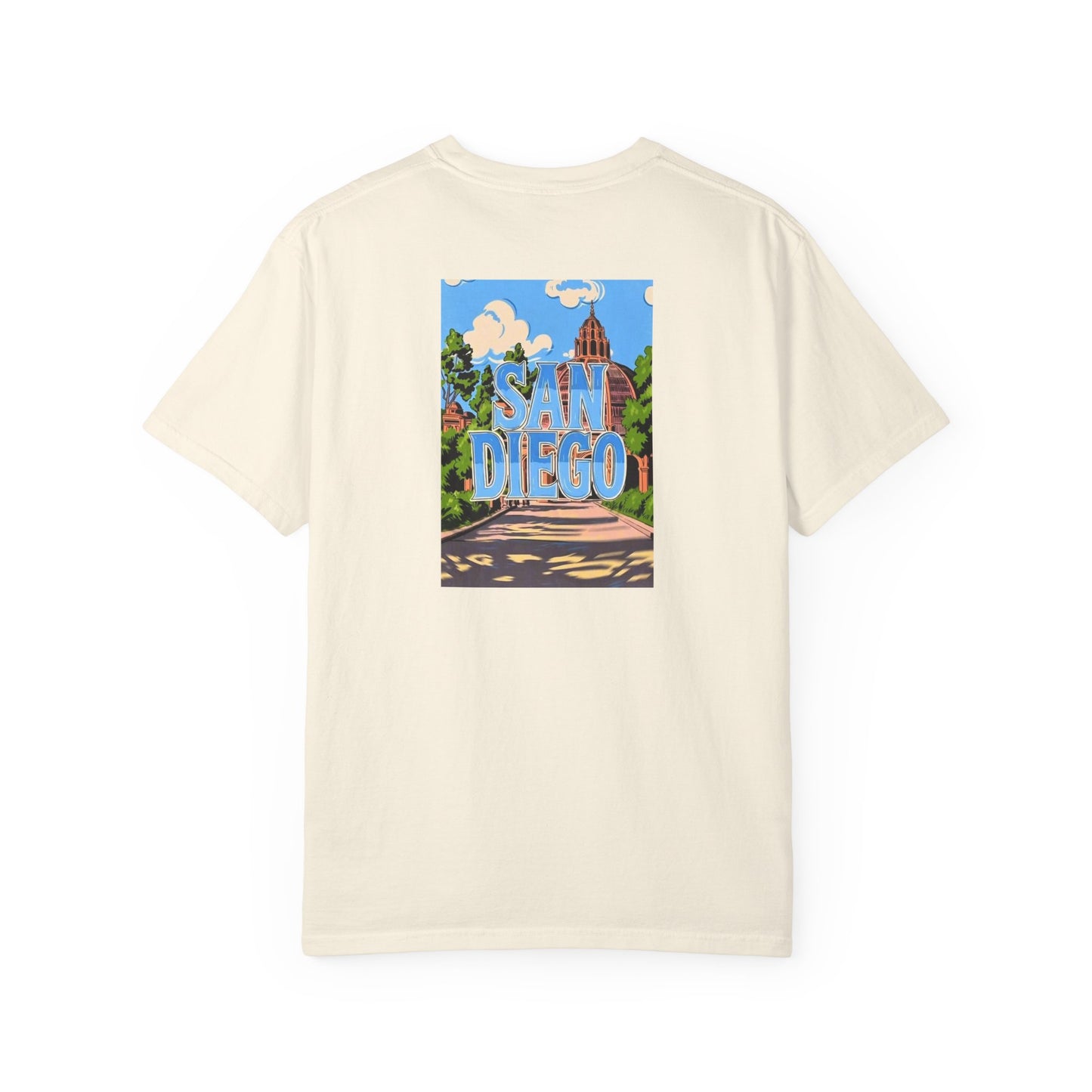 San Diego California Vintage Retro Back Printed Art Series Cotton Tee - Black Logo