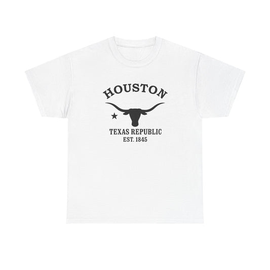 Houston Texas Vintage Retro Unisex Heavy Cotton Tee - Black Logo