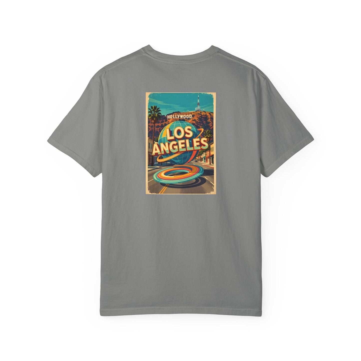 Los Angeles California Vintage Retro Back Printed Art Series Cotton Tee - Black Logo