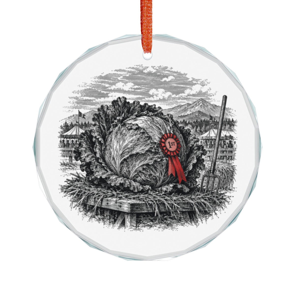 Palmer Alaska Holiday Ornament, Giant Cabbage, Crystal Glass Ornament Hanging on White