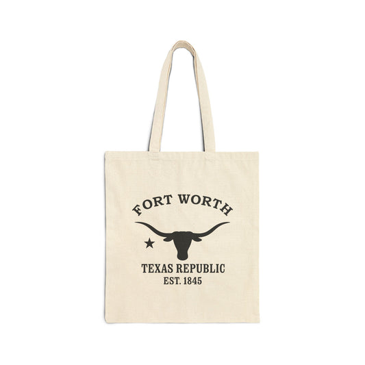 Fort Worth Texas Vintage Retro Cotton Canvas Tote Bag - Black Logo