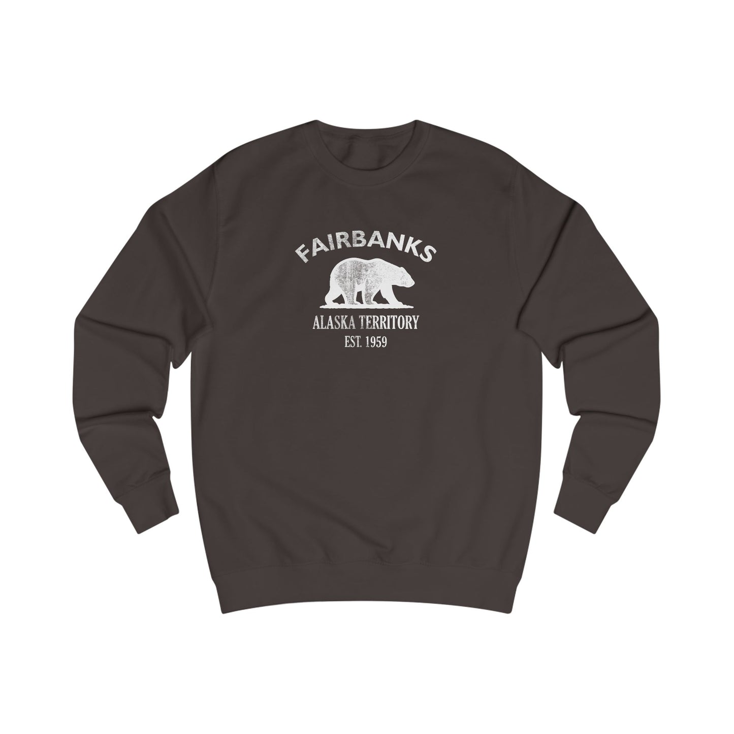 Fairbanks Alaska Vintage Retro Premium Crewneck Sweatshirt - White Logo - Bottle Green