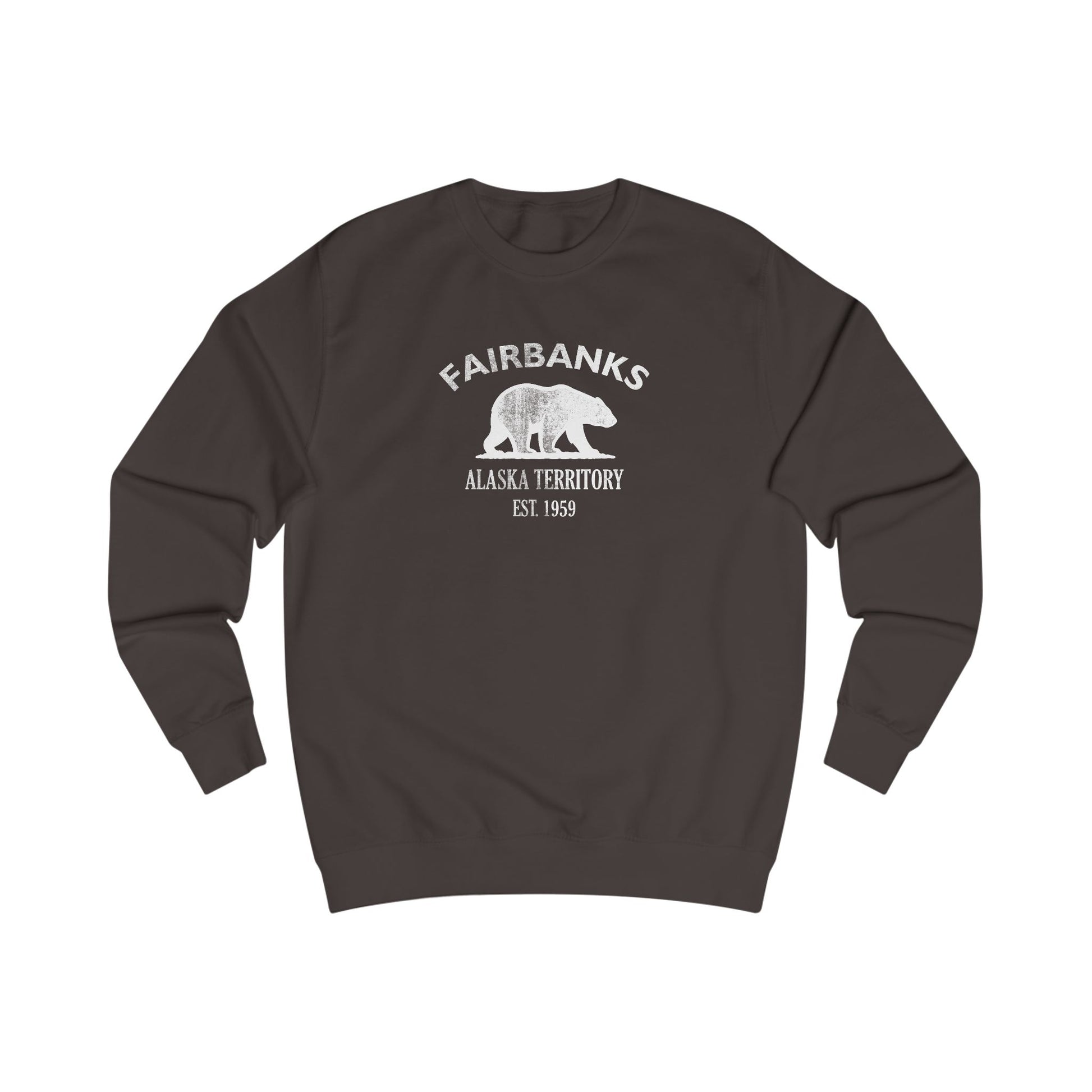 Fairbanks Alaska Vintage Retro Premium Crewneck Sweatshirt - White Logo - Bottle Green