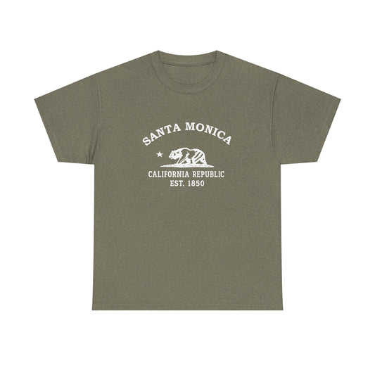 Santa Monica California Vintage Retro Unisex Heavy Cotton Tee - White Logo