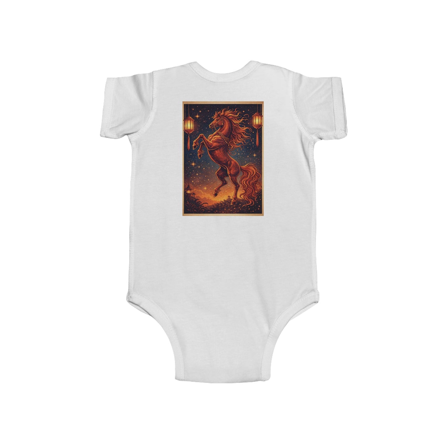 Zodiac Year of the Horse (2025+) Vintage Retro Art SeriesCotton Jersey Baby Bodysuit - Combo Logo