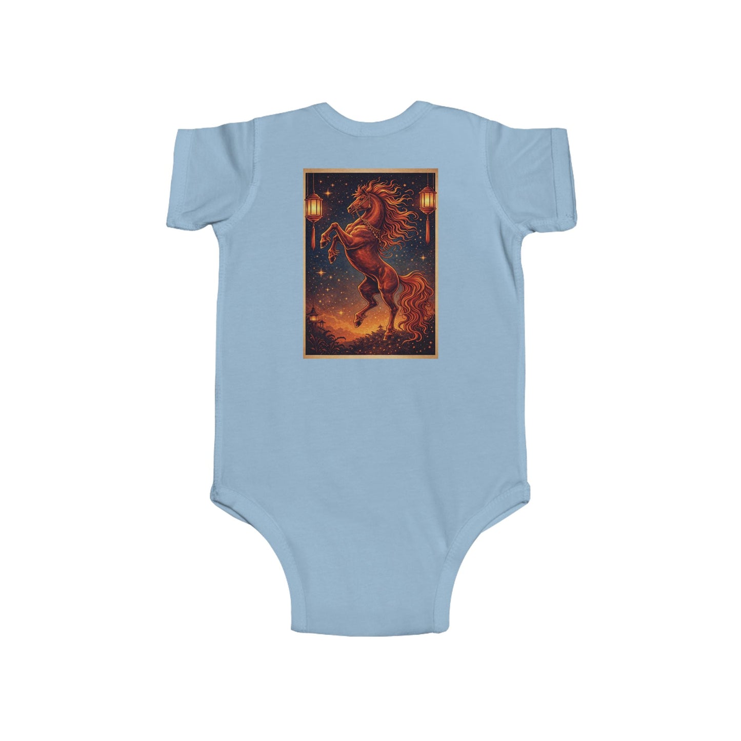 Zodiac Year of the Horse (2025+) Vintage Retro Art SeriesCotton Jersey Baby Bodysuit - Combo Logo