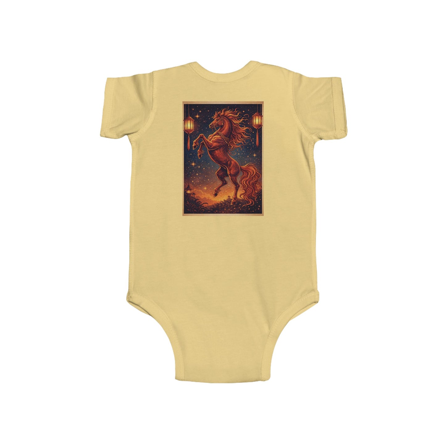Zodiac Year of the Horse (2025+) Vintage Retro Art SeriesCotton Jersey Baby Bodysuit - Combo Logo
