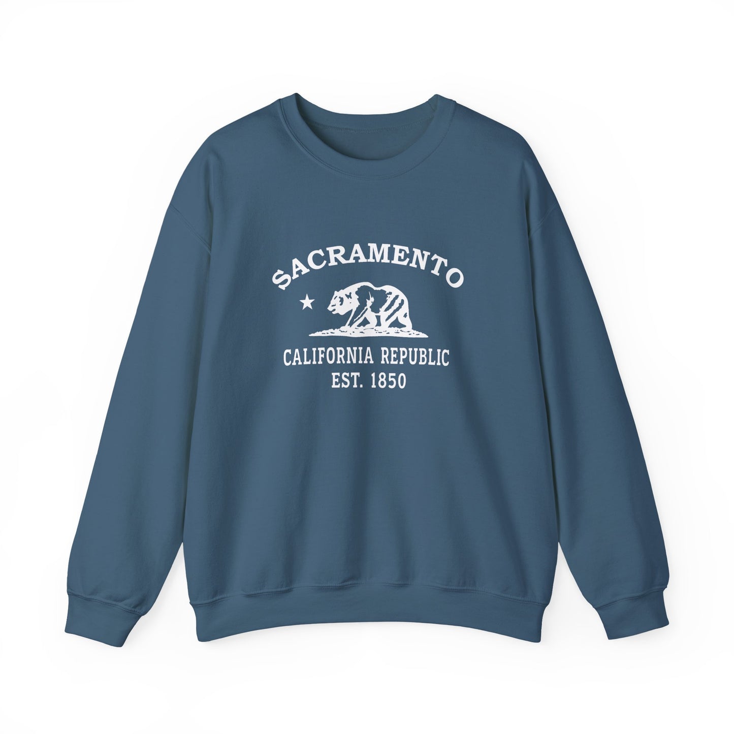 Sacramento California Vintage Retro Unisex Heavy Crewneck Sweatshirt - White Logo
