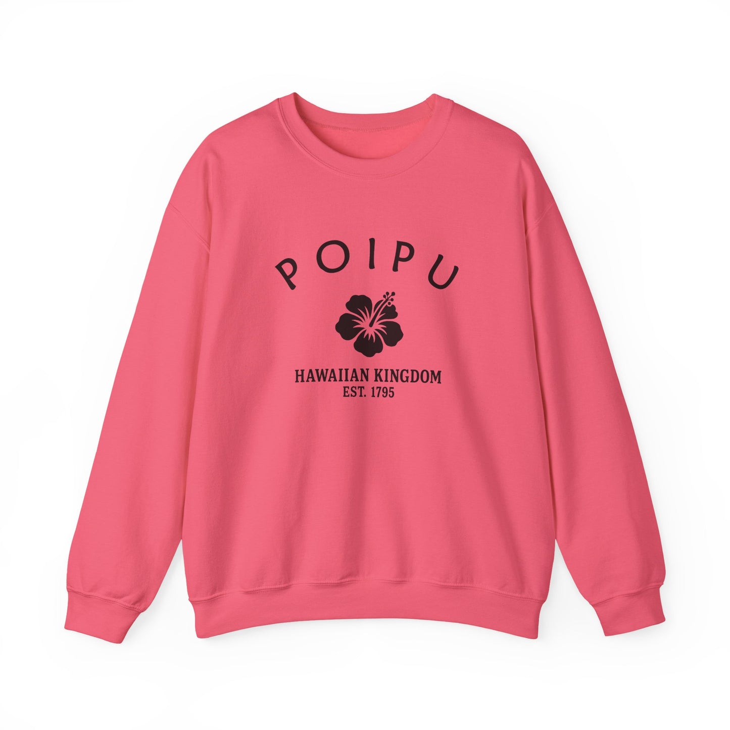 Poipu Hawaii Vintage Retro Unisex Heavy Crewneck Sweatshirt - Black Logo