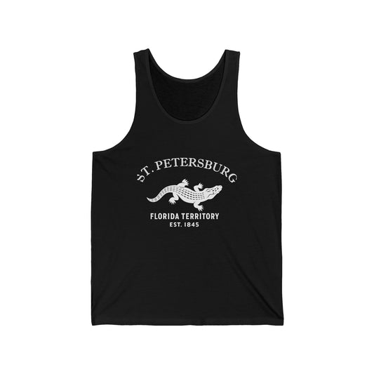 St Petersburg Florida Unisex Cotton Jersey Tank Top - White Logo
