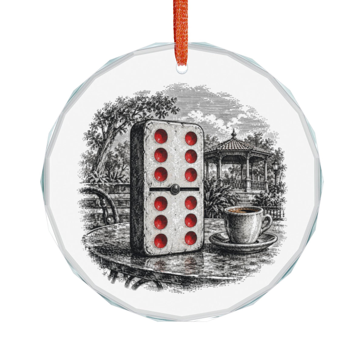 Miami Florida Holiday Ornament, Double-Six Domino, Crystal Glass Ornament Hanging on White