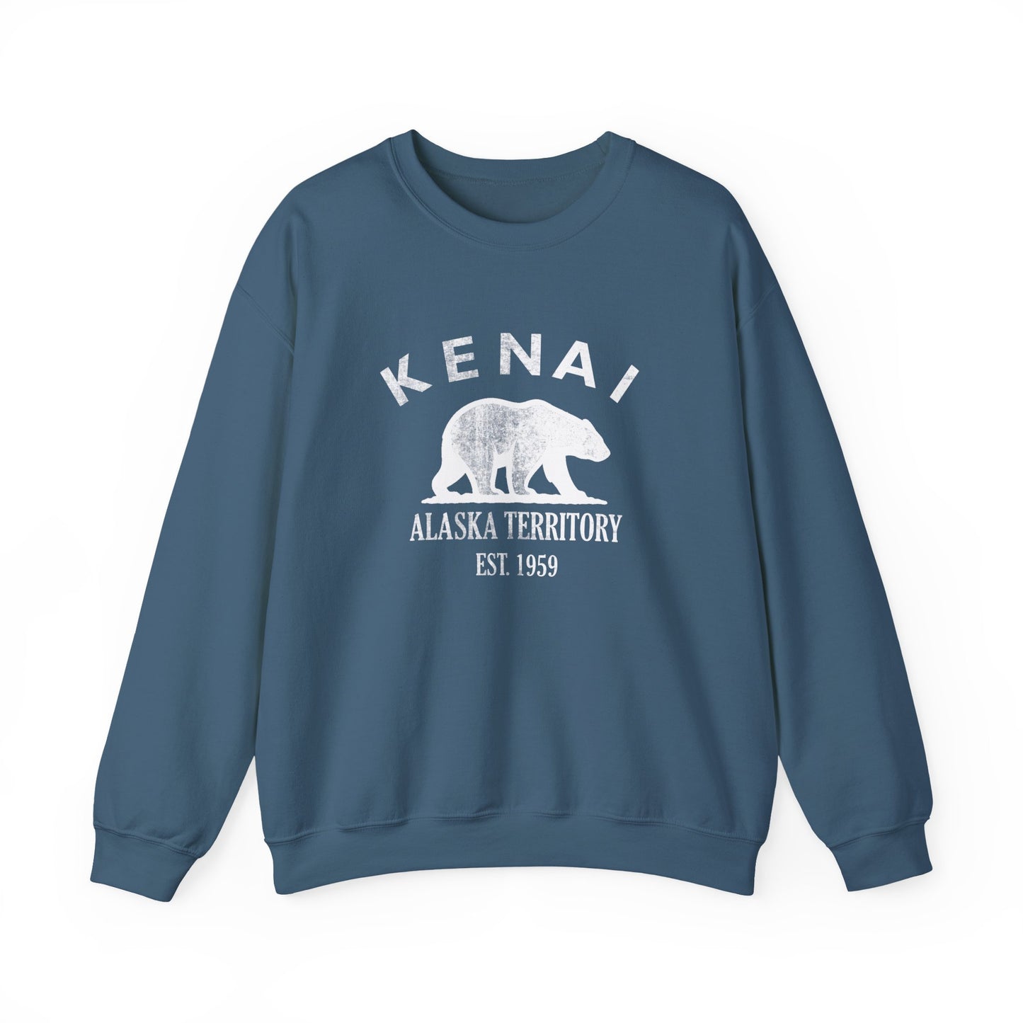Kenai Alaska Vintage Retro Unisex Heavy Crewneck Sweatshirt - White Logo