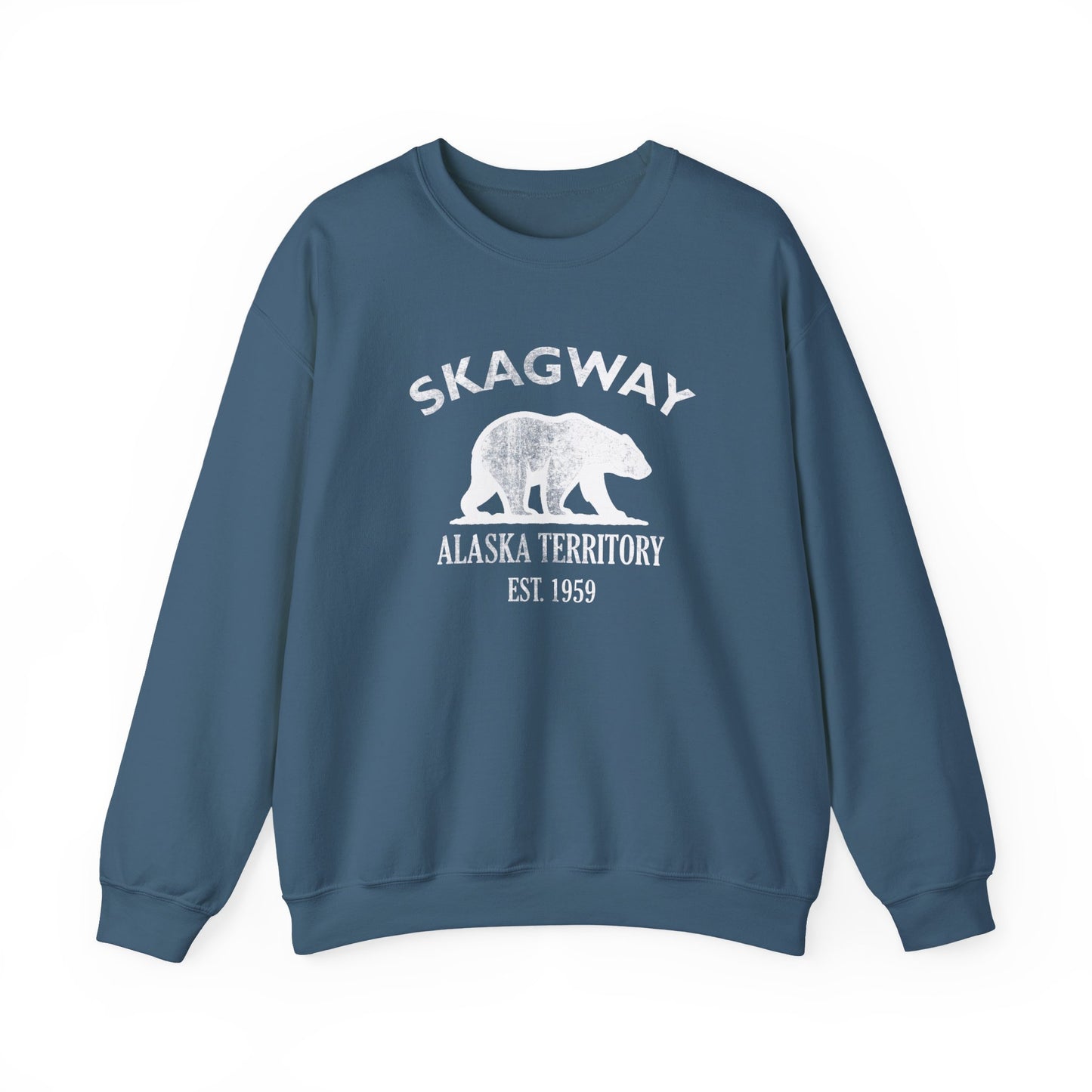 Skagway Alaska Vintage Retro Unisex Heavy Crewneck Sweatshirt - White Logo