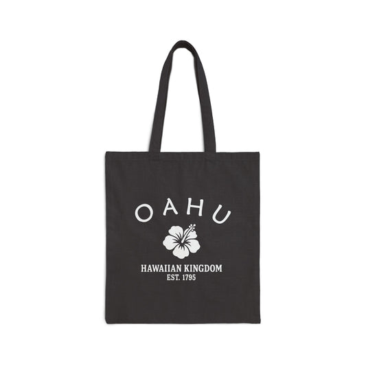 Oahu Hawaii Vintage Retro Cotton Canvas Tote Bag - White Logo