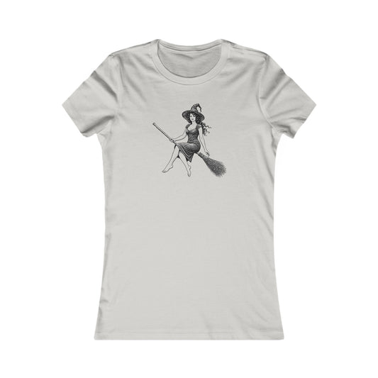 Stamford Connecticut LBD Harbor Witch Fitted Ringspun Cotton Womens Tee, Black Logo, Art Series, Image 1