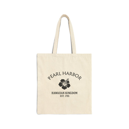 Pearl Harbor Hawaii Vintage Retro Cotton Canvas Tote Bag - Black Logo