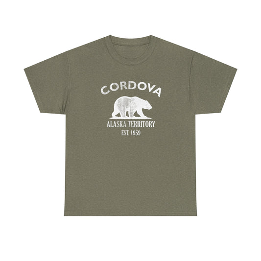 Cordova Alaska Vintage Retro Unisex Heavy Cotton Tee - White Logo