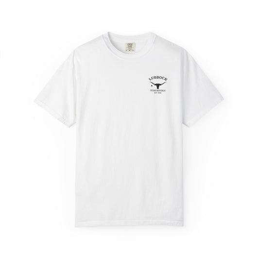 Lubbock Texas Vintage Retro Back Printed Art Series Cotton Tee - Black Logo