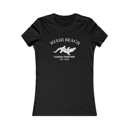 Miami Beach Florida Vintage Retro Womens Fitted Ringspun Cotton Tee - White Logo