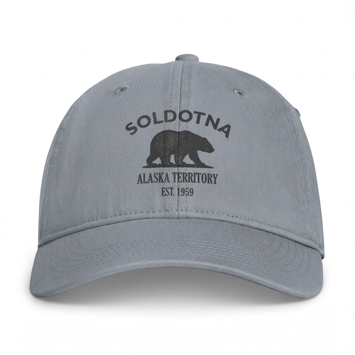 Soldotna Alaska Distressed Cotton Cap - Charcoal Print Logo