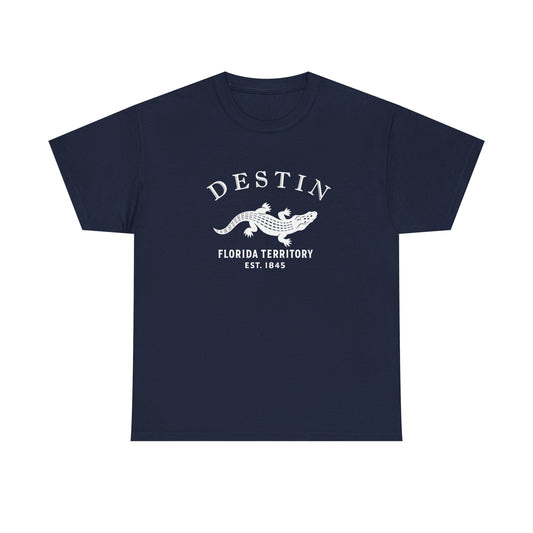 Destin Florida Vintage Style Unisex Heavy Cotton Tee - White Retro Alligator Logo, Navy