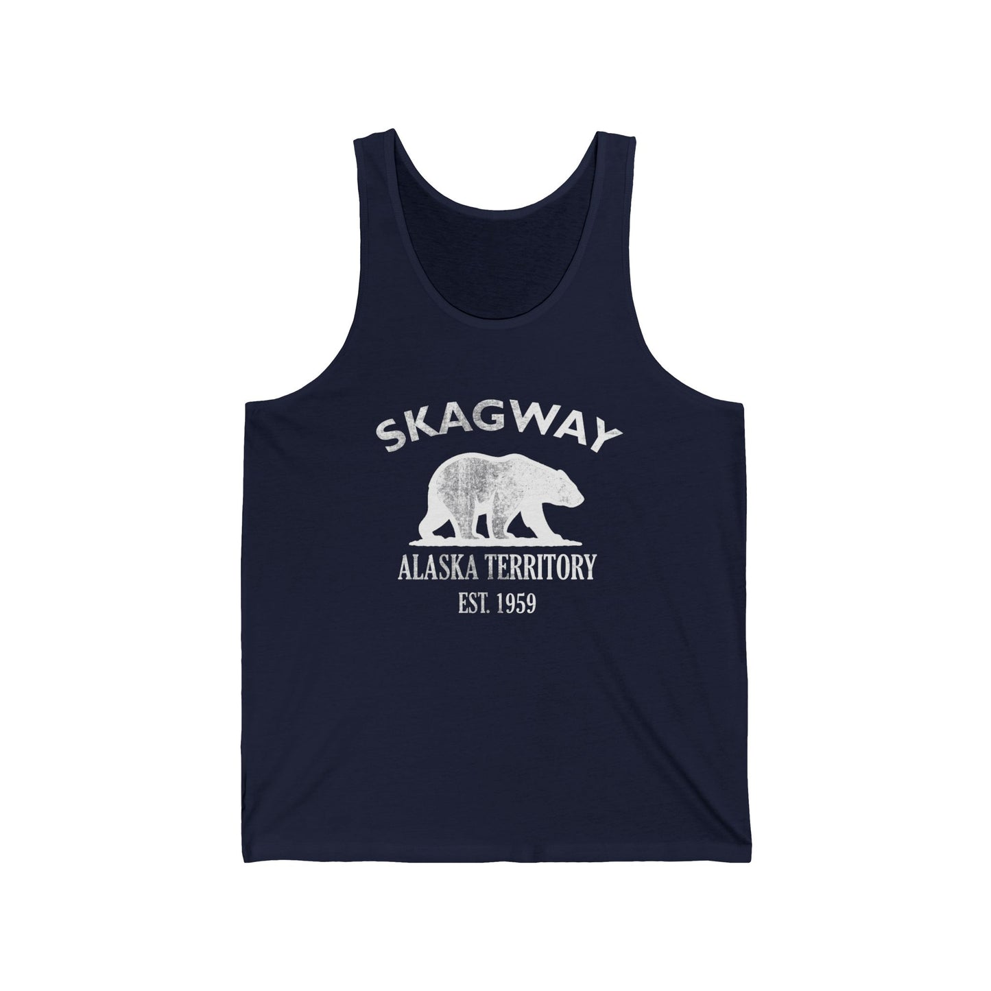 Skagway Alaska Vintage Retro Unisex Cotton Jersey Tank Top - White Logo