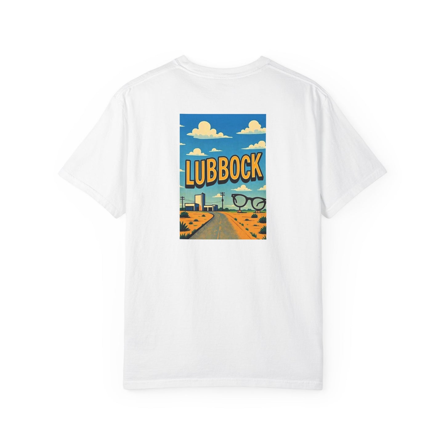 Lubbock Texas Vintage Retro Back Printed Art Series Cotton Tee - Black Logo