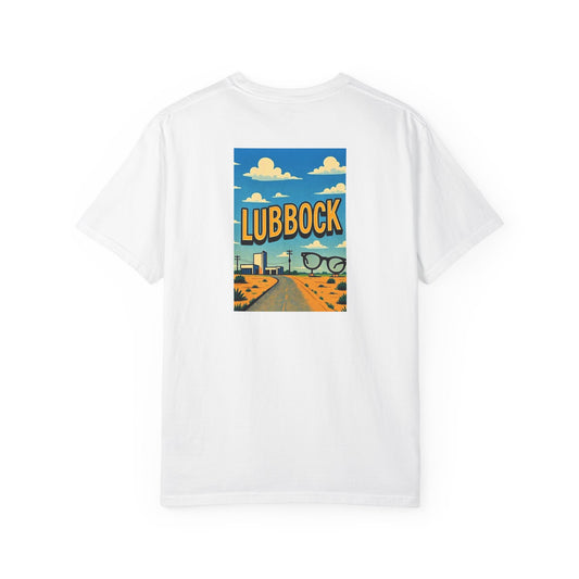 Lubbock Texas Vintage Retro Back Printed Art Series Cotton Tee - Black Logo