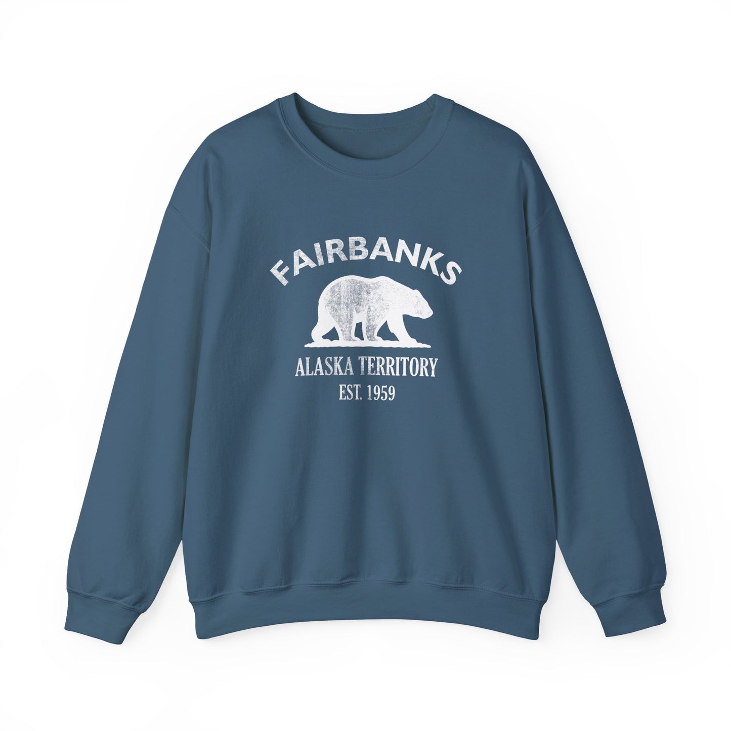 Fairbanks Alaska Vintage Retro Unisex Heavy Crewneck Sweatshirt - White Logo