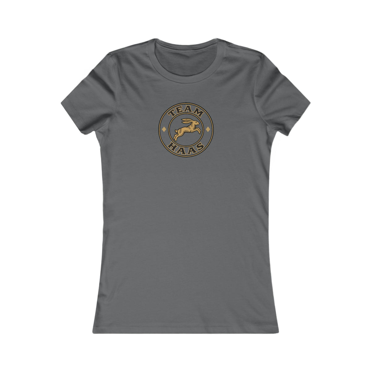 Asphalt Team Haas Women's Fitted Tee with the Leaping Hare Badge, Ringspun Cotton