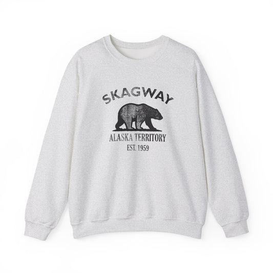Skagway Alaska Vintage Retro Unisex Heavy Crewneck Sweatshirt - Black Logo