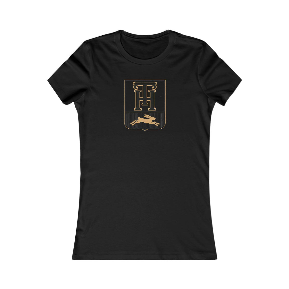 Black Team Haas Women's Fitted Tee with the TH Family Crest, Ringspun Cotton