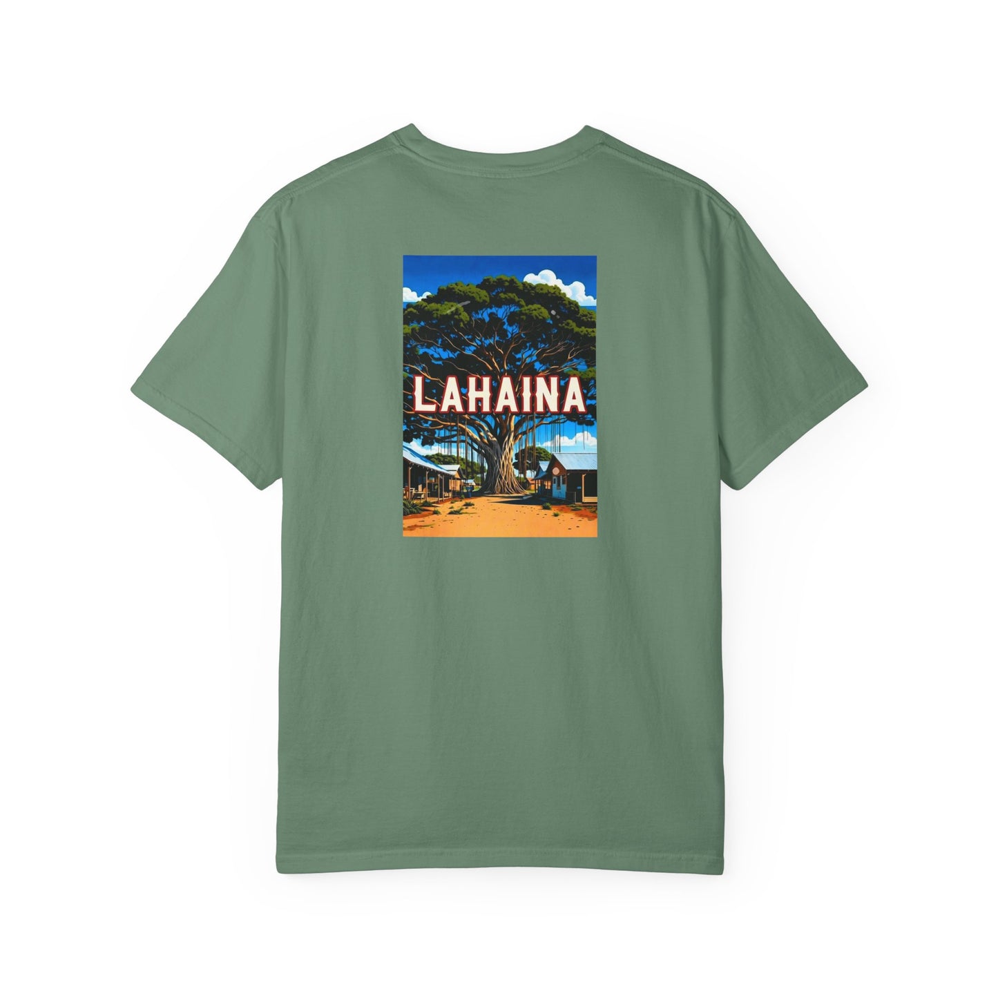 Lahaina Hawaii Vintage Retro Back Printed Art Series Cotton Tee - Black Logo