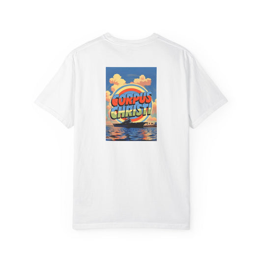 Corpus Christi Texas Vintage Retro Back Printed Art Series Cotton Tee - Black Logo