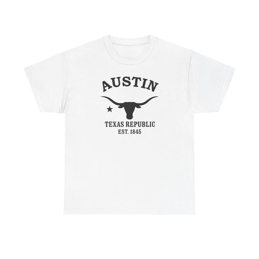 Austin Texas Vintage Retro Unisex Heavy Cotton Tee - Black Logo