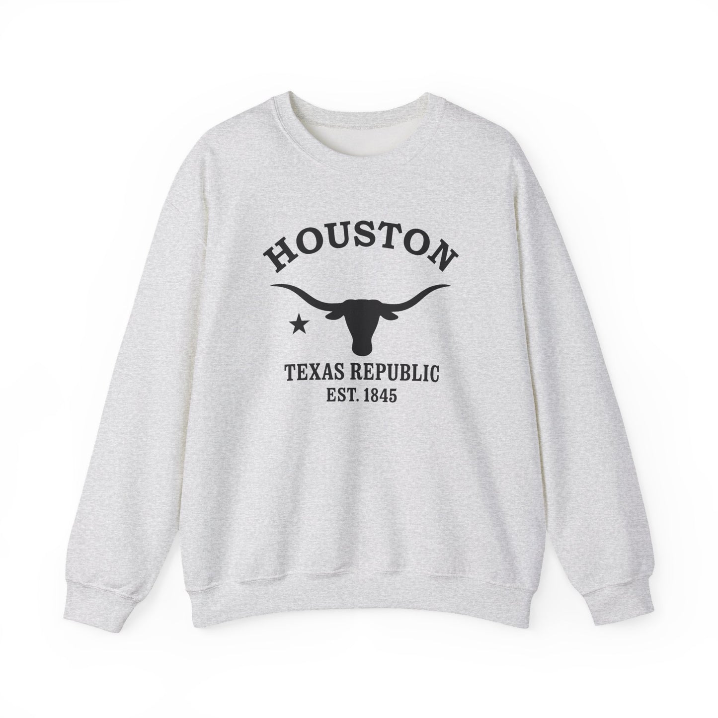 Houston Texas Vintage Retro Unisex Heavy Crewneck Sweatshirt - Black Logo