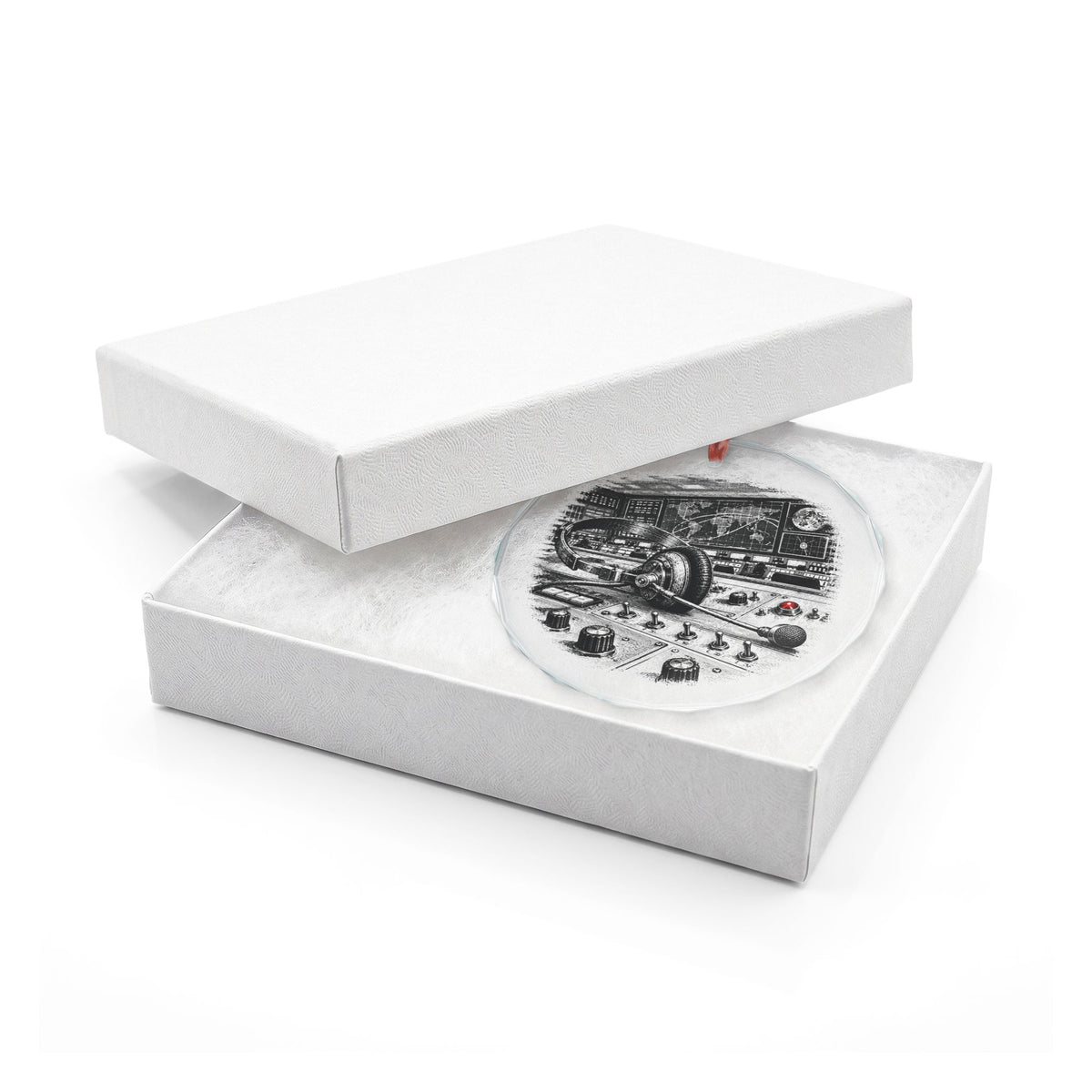 Houston Texas Holiday Ornament, Mission Control Headset, Crystal Glass Ornament in White Gift Box