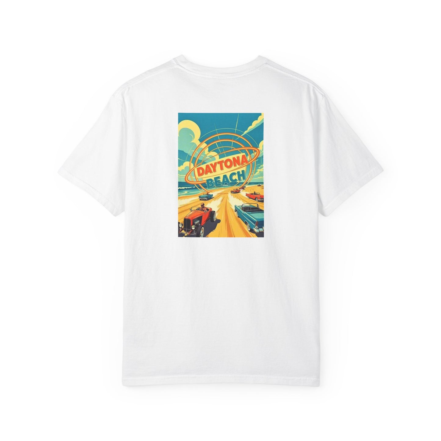 Daytona Beach Florida Vintage Retro Back Printed Art Series Cotton Tee - Black Logo