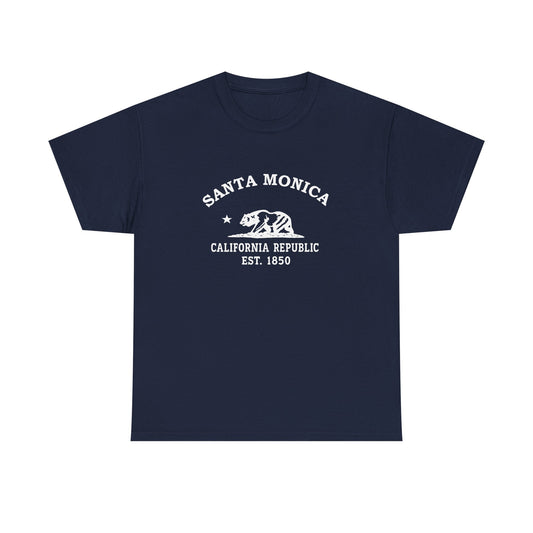 Santa Monica California Vintage Retro Unisex Heavy Cotton Tee - White Logo