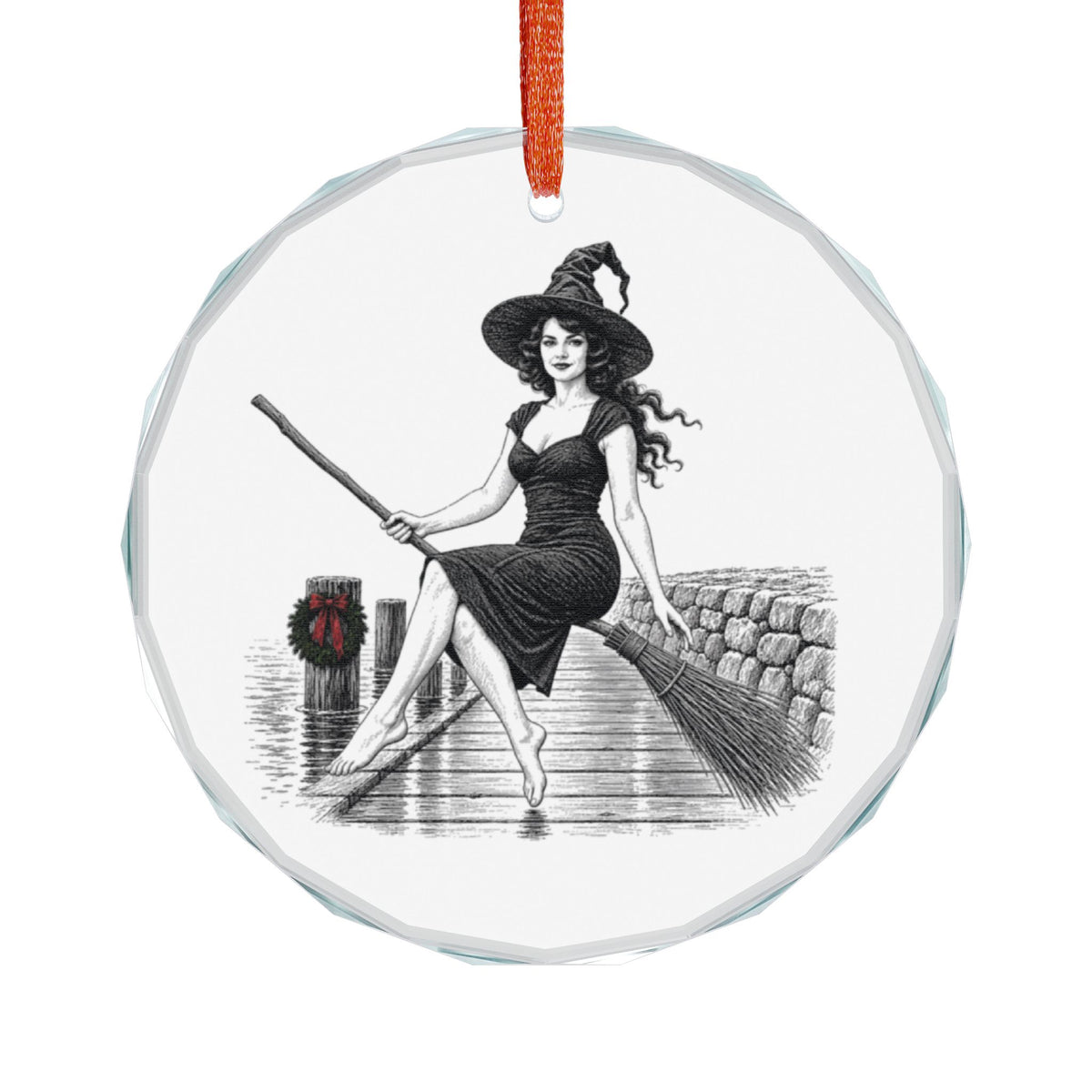 Stamford Connecticut Holiday Ornament, The Harbor Witch, 3 Inch Faceted Crystal Glass Ornament With Gold Gift Box