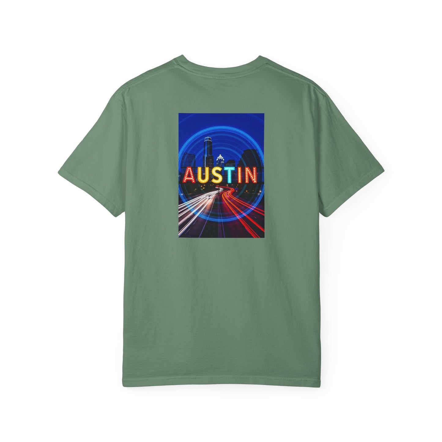 Austin Texas Vintage Retro Back Printed Art Series Cotton Tee - Black Logo
