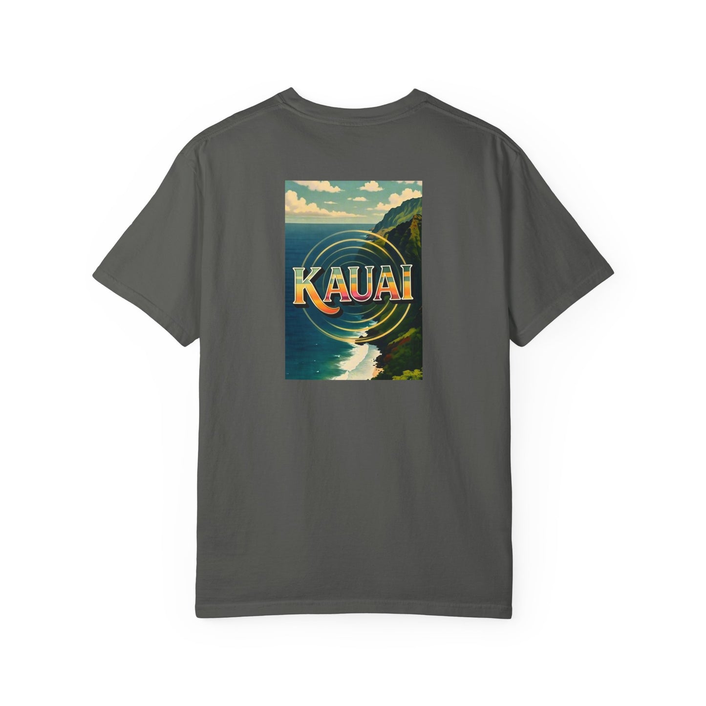 Kauai Hawaii Vintage Retro Back Printed Art Series Cotton Tee - Black Logo