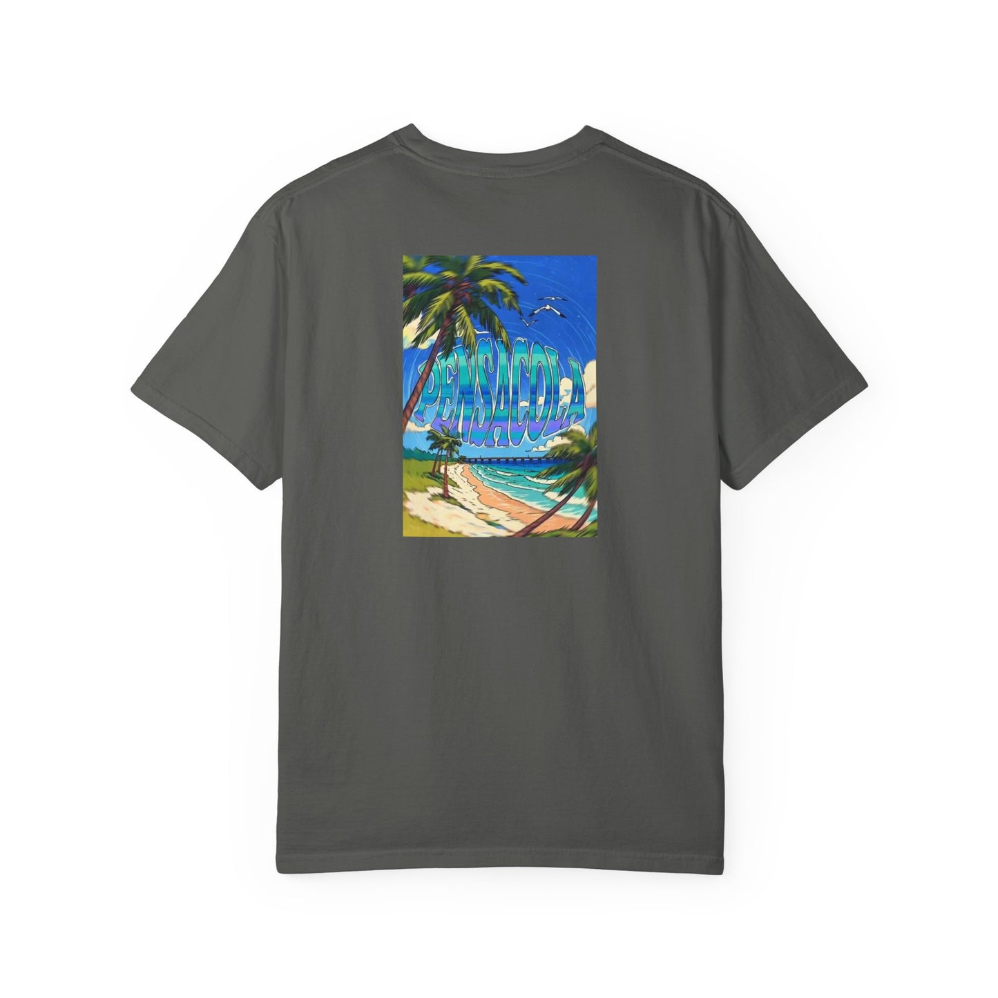 Pensacola Florida Vintage Retro Back Printed Art Series Cotton Tee - Black Logo
