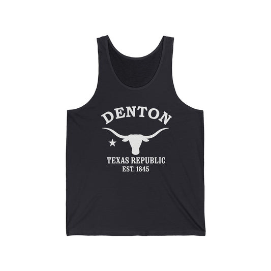 Denton Texas Vintage Retro Unisex Cotton Jersey Tank Top - White Logo