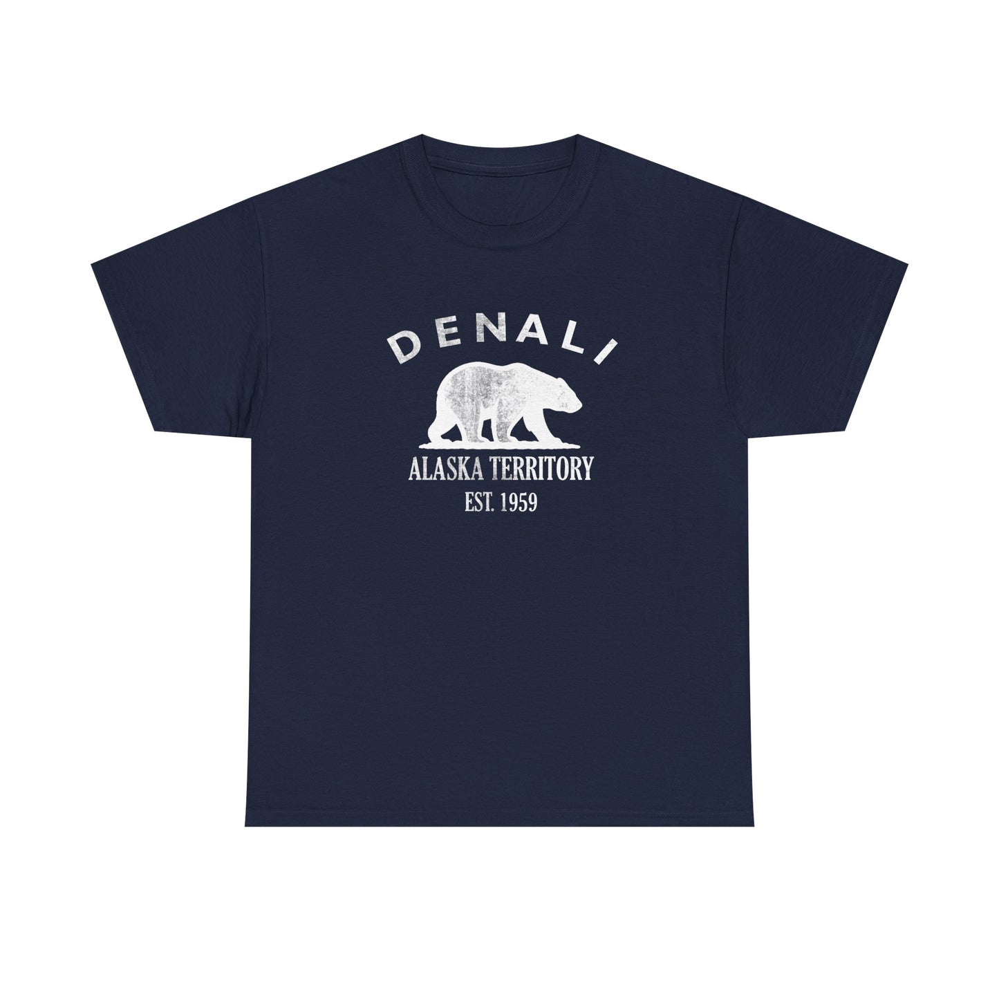 Denali Alaska Vintage Retro Unisex Heavy Cotton Tee - White Logo