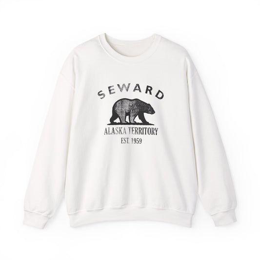 Seward Alaska Vintage Retro Unisex Heavy Crewneck Sweatshirt - Black Logo