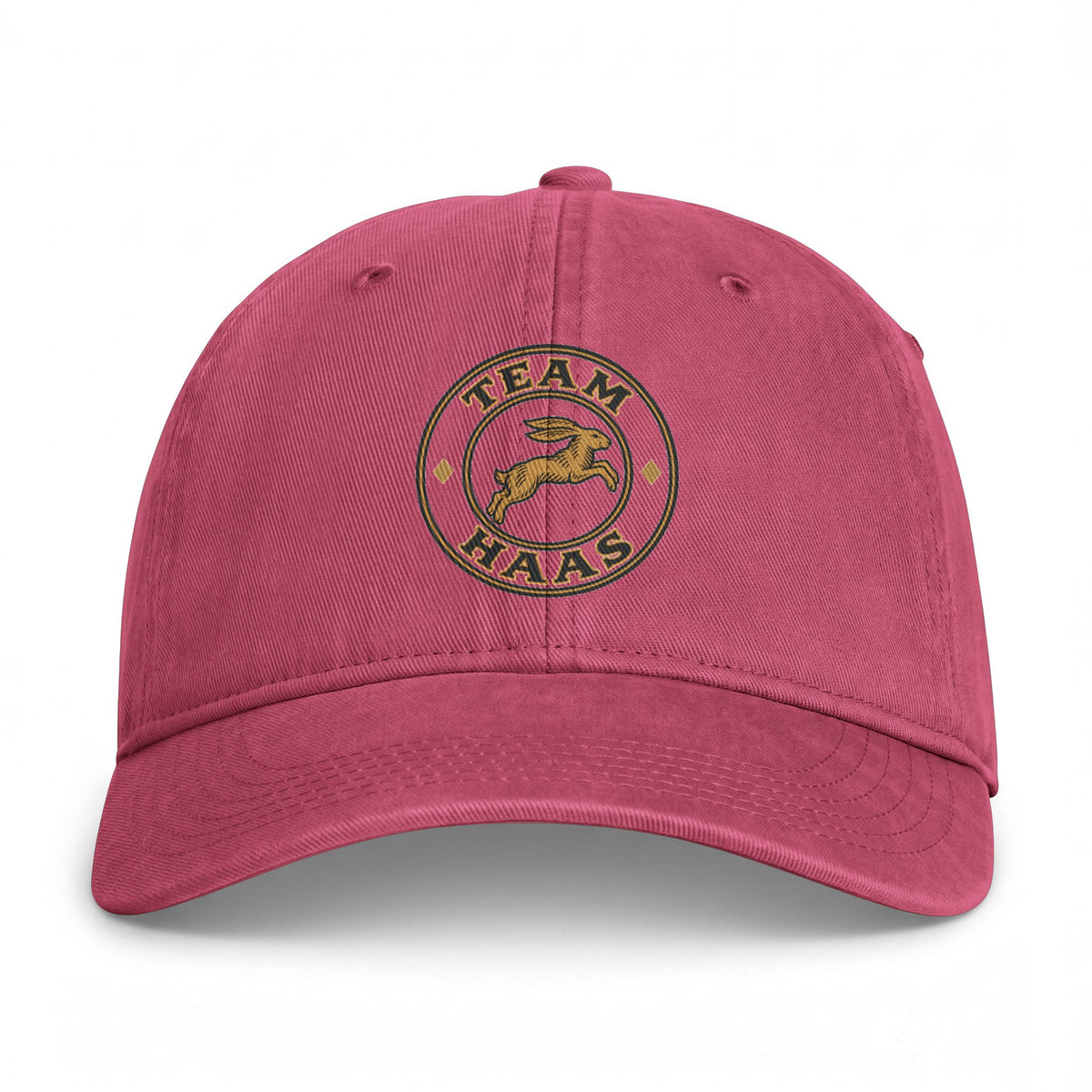Crimson Team Haas Hat, Leaping Hare Badge Printed on Washed Cotton Dad Cap