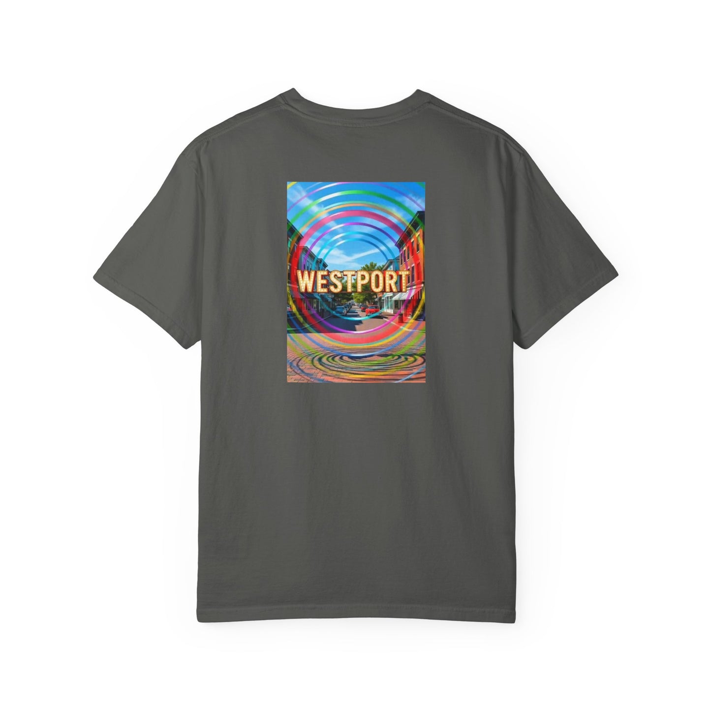 Westport Connecticut Vintage Retro Back Printed Art Series Cotton Tee - Black Logo