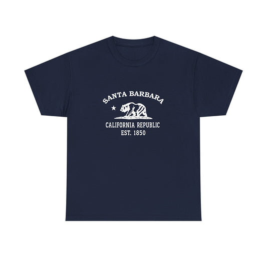 Santa Barbara California Vintage Retro Unisex Heavy Cotton Tee - White Logo