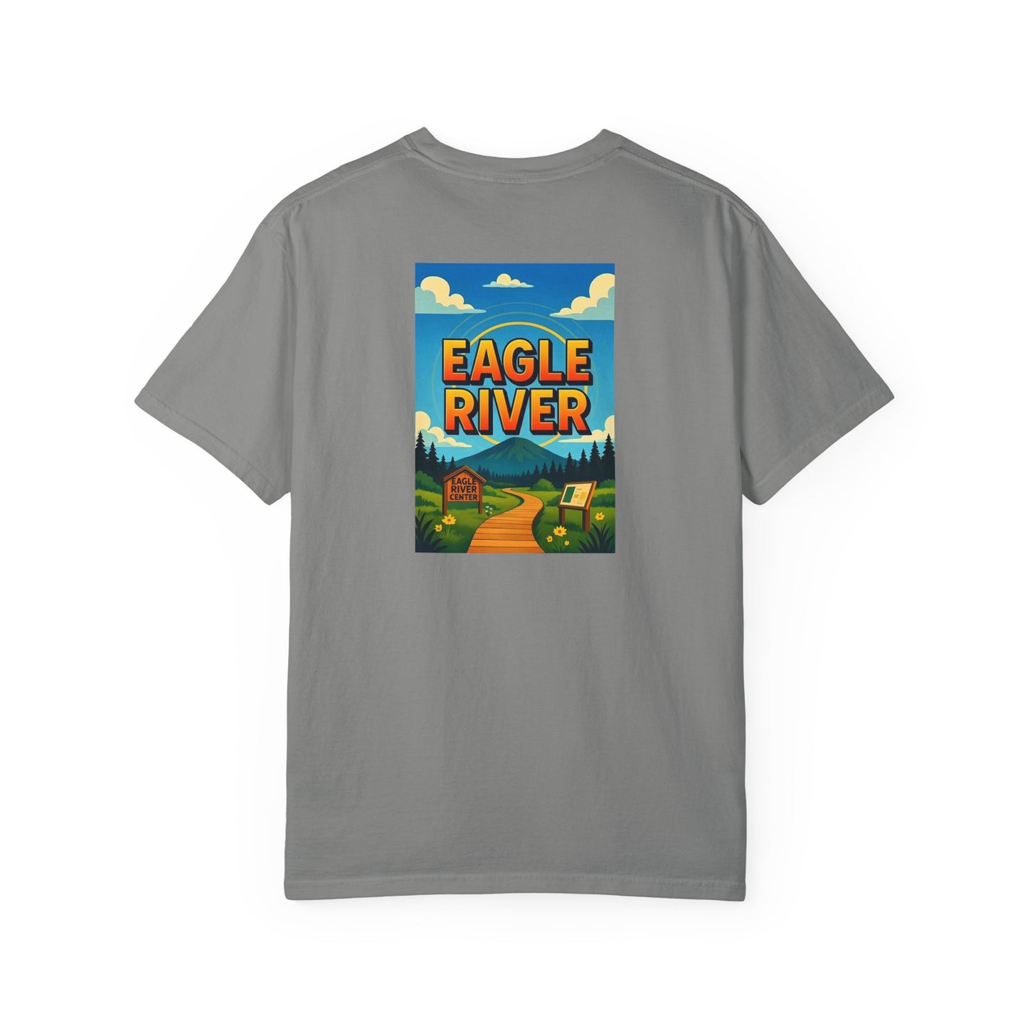 Eagle River Alaska Vintage Retro Back Printed Art Series Cotton Tee - Black Logo